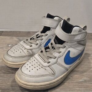 Nike Court Borough Mid 2 Boys Basketball Shoes Sneakers White Blue Size 12C
